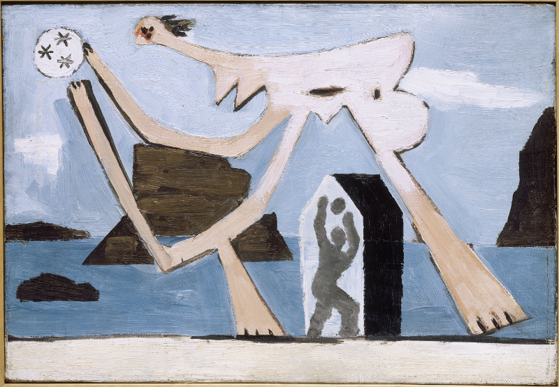 Picasso, horizon mythologique : Pablo PICASSO, Joueurs de ballon sur la plage, 15 août 1928, Huile sur toile – 24 x  34,9  © Succession Picasso Photo. (C) RMN-Grand Palais (musée Picasso de Paris) 1 René-Gabriel Ojéda